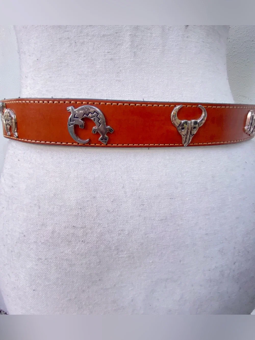 Appaloosa Trading Co. Handmade Brown Leather & Silver Tribal Animal Belt Small